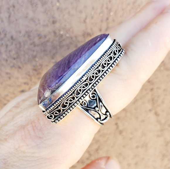 New Huge Charoite 925 Silver Statement Ring. - Picture 7 of 14